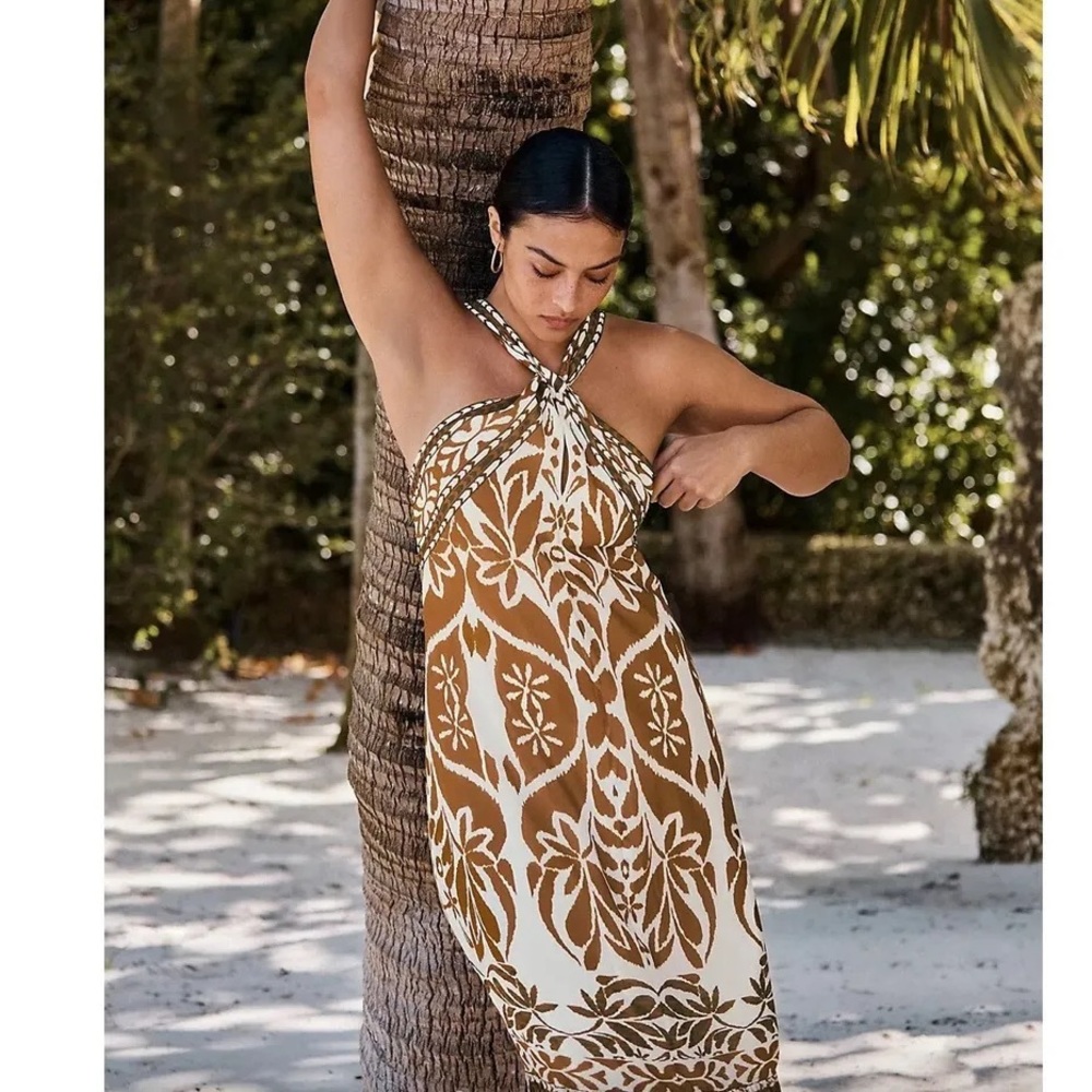 Anthropologie vineet bahl brown printed halter dress